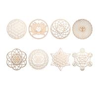 Reinscer 8 Paquets 14Cm Panneau Mural en Bois Fleur de Vie Forme Tapis de Tasse Bois Art Mural Bricolage Tapis de Tasse GéOméTrie de Fabrication Artisanale