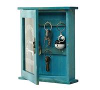 Reinscer Armoire à clés murale rétro avec porte magnétique, rangement en bois avec 6 crochets, , facile à utiliser