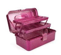 Reinscer Boîte de rangement à 3 couches empilable pour outils de couture, rose pailleté