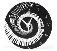 Reinscer Elegant Piano ClÉ Horloge Notes De Musique Vague Horloge Murale Moderne Ronde sans Batterie Acrylique Blanc