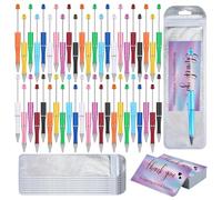 Reinscer Lot de 150 stylos à bille multicolores avec perles en plastique de différentes couleurs, grandes cartes de remerciement pour le bureau, l'école