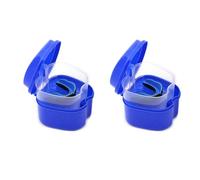 Reinscer Lot de 2 boîtes à prothèses bleu foncé avec passoire, boîte de rangement pour fausses dents avec support en pour les voyages