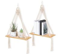 Reinscer Lot de 2 étagères murales en macramé - Étagères flottantes - Style bohème - Pour la décoration murale - Avec corde tissée à la main