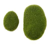 Reinscer Lot de 20 pierres artificielles décoratives en mousse verte, 2 tailles, recouvertes de mousse