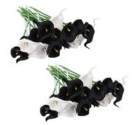 Reinscer Lot de 40 fleurs de lys calla pour mariée - Bouquet en polyuréthane pour et le bureau (noir et noir)