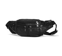 Reinscer Sac de taille en cuir véritable pour homme - Ceinture en cuir - Sac pour téléphone portable - Petite poitrine pour l'homme, Noir