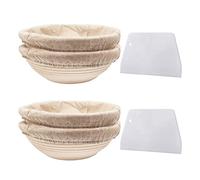 Reinscer Set rond, 4 paniers à levure pour pain et pâte à pain, panier d'invités Banneton avec inserts en lin, ensemble de grattoir à pâte rond