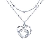 REIOT Collier Mère Fille Double Chaîne en Argent Sterling 925 pour Femme, Cadeau d'Anniversaire Fête des Mères pour Maman Femme Petite Amie, Réglable 45+5cm