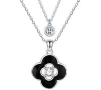 REIOT Collier Trèfle Femme en Argent Sterling 925 Collier Double Chaîne, Cadeau d'Anniversaire pour Dames Maman Femme, Longueur de la Chaîne 45 + 5 cm