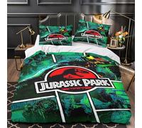REIPOL Jurassic Park Housses De Couettes 3D Imprimé Film Housse De Couette pour Adultes Et Enfants Parure De Lit avec Taies E avec Fermeture À Glissière Microfibr 3 Pièces Double（200x200cm）