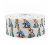 Reis of London Gros Grain Blanc Lapin Caricature 2m x 22mm pour Décoration de Gâteau et Emballage Cadeau pour Occasions Spéciales