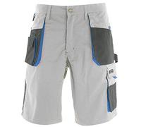 REIS, Pantalon de Travail Court pour Hommes, 270g/m², 65% Polyester 35% Coton, Blanc-Bleu, Taille: M