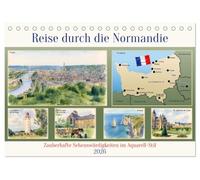 Reise durch die Normandie (Tischkalender 2026 DIN A5 quer), CALVENDO Monatskalender: Zauberhafte Sehenswürdigkeiten im Aquarell-Stil