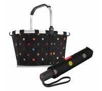 reisenthel carrybag mit umbrella pocket duomatic Set, Einkaufskorb, Regenschirm, Dots, 22 L, 2-tlg.