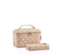 reisenthel Trousse de toilette : notre coffret cadeau composé d'une trousse de beauté et d'un sac rectangulaire pour les vacances, Café à pois métallisés, 17 x 18 x 17 cm + 21 x 8 x 4 cm, Café à pois
