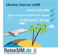 ReiseSIM.de Carte SIM Internet Ukraine ou eSIM, volume de données de 3 à 20 Go, autonomie de 30 jours, réseau KyivStar et MTS (10 Go/30 jours, eSIM (code QR))