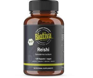 Reishi bio 120 Gélules - Ganoderma lucidum - Ganoderme luisant - Champignon médicinal et d'immortalité - Sans additifs - Végan - Conditionné et contrôlé en Allemagne - Biotiva