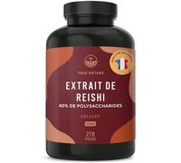 Reishi Ganoderma Lucidum - 270 Gélules - 20.100mg/jour, Extra Concentré (5:1) - 40% Polysaccharides - Immunité & Énergie - Sans Additifs, Gluten & Lactose - TRUE NATURE