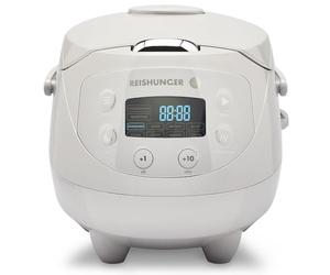 Reishunger Mini Auto Cuiseur Riz (rice cooker) Japonais et Cuiseur Vapeur Gris avec la Fonction de Maintien au Chaud et Bol en Céramique, dont Cuillère et Tasse à Mesurer - 0,6 l pour 1-3 personnes