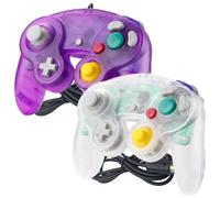 Reiso Gamecube Lot de 2 manettes filaires NGC Classic pour console Wii Game Cube (violet transparent et blanc transparent)