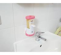 Reiso Works Sagrotan No-Touch Support mural 2 en 1 - Avec colle haute performance et kit de vis - Maintien ferme sur le carrelage - Avec couvercle de protection - Kit complet (rose)