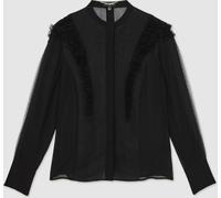 Reiss Atelier Black Gigi Atelier Sheer Ruffle-Trim Blouse