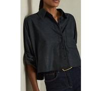 Reiss Cropped Wool Shirt Navy Taille: 16 | Chemises à boutons Outlet | Femme | Bleu