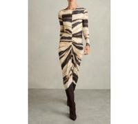 Reiss Printed Ruched Jersey Dress Neutral/navy Taille: 16 | Robes Outlet | Femme | Bleu