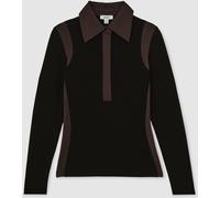 Reiss Reiss Black/Chocolate Brown Denise Jersey Colour-Block Collared Shirt Black/Chocolate Brown S (EU 36-38)