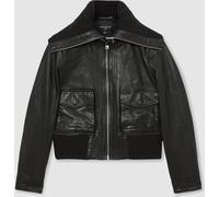 Reiss Reiss Black Cici Atelier Leather Rib-Trim Jacket