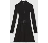 Reiss Reiss Black Vienna Rib-Knit Belted Half-Zip Flippy Dress Black Medium