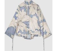 Reiss Reiss Blue Gigi Floral Print Gathered Cut Out Shirt Blue 4