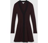 Reiss Reiss Burgundy/Black Alma Craft-Stitch Rib-Knit Mini Dress Burgundy/Black Medium