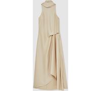 Reiss Reiss Champagne Neutral Michelle Satin Tuck-Detail Cape Midi Dress Champagne Neutral EU 38 (UK 10)
