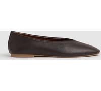 Reiss Reiss Chocolate Amelia Leather Rounded-Point Toe Ballet Flats Chocolate EU 39 (UK 6)