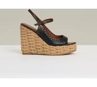 Reiss Reiss Chocolate/Black Camila Leather Whipstitch Wedge Sandals