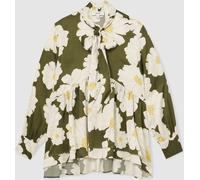 Reiss Reiss Ivory/Green Delilah Floral Tie-Neck Swing Blouse