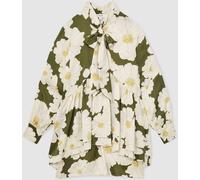 Reiss Reiss Ivory/Green Neva Floral Tie-Neck Swing Dress Ivory/Green 10