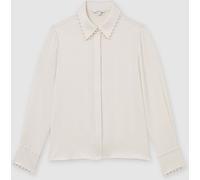 Reiss Reiss Ivory Lois Satin Faux-Pearl Trim Shirt Ivory EU 32 (UK 4)