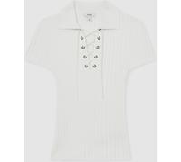 Reiss Reiss Ivory Poppy Lace Up Rib Knit Top