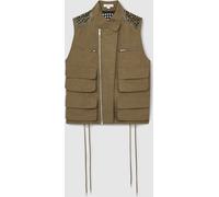 Reiss Reiss Khaki Grace Cargo-Pocket Laser-Cut Gilet With Linen