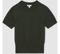 Reiss Reiss Khaki Green Anita Cotton And Wool Crew-Neck Top