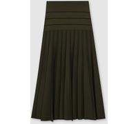 Reiss Reiss Khaki Green/Black Alice Knitted Stripe Pleated Midi Skirt Khaki Green/Black XS (EU 34)