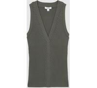 Reiss Reiss Khaki Green Lanette Craft-Stitch Rib-Knit Vest