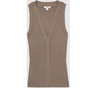 Reiss Reiss Mink Lanette Craft-Stitch Rib-Knit Vest