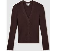 Reiss Reiss Mocha Brown Lauri Craft-Stitch Rib-Knit Top