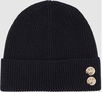 Reiss Reiss Navy Bianca Merino Wool Blend Button Beanie With Cashmere