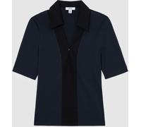 Reiss Reiss Navy/Black Denny Jersey Colour-Block Half-Zip Polo Top