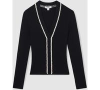 Reiss Reiss Navy/White Lauri Craft-Stitch Rib-Knit Top
