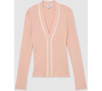 Reiss Reiss Pink/Ivory Lauri Craft-Stitch Rib-Knit Top